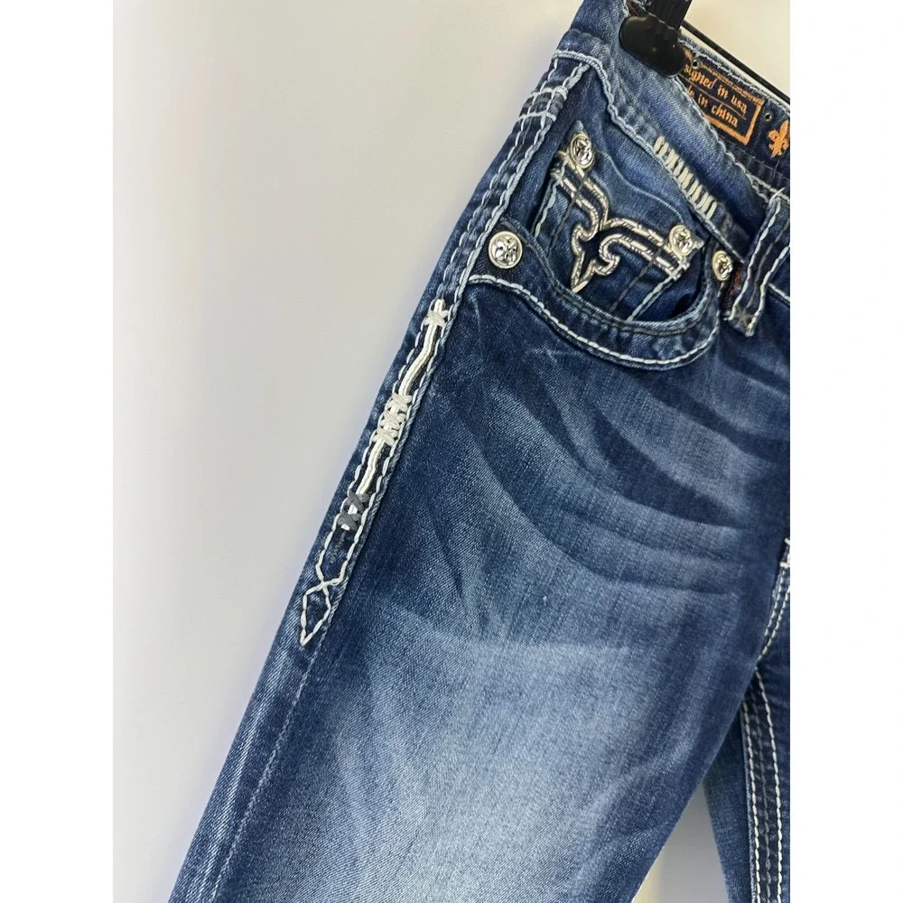 Rock Revival Destin Boot Cut Jeans Embellished Denim Embroidered Cowboy Mens 32